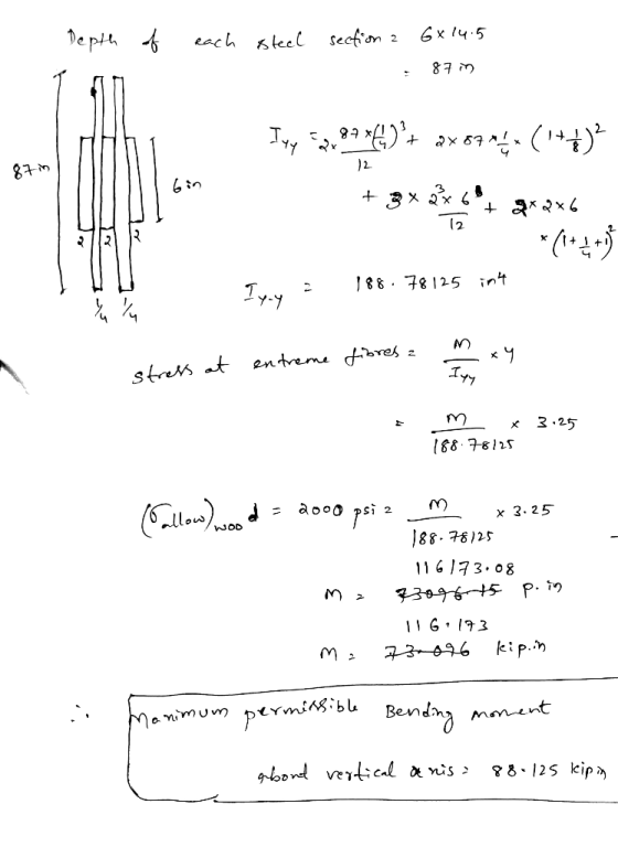 each steel section a 6x 14.5 87 in Ily F 71 984 !) + ax 89 m 4 x (1++)? 87 in Gin + 3 x 2 x 64 12 x2x6 *(1+4+39 2 188.78125 i