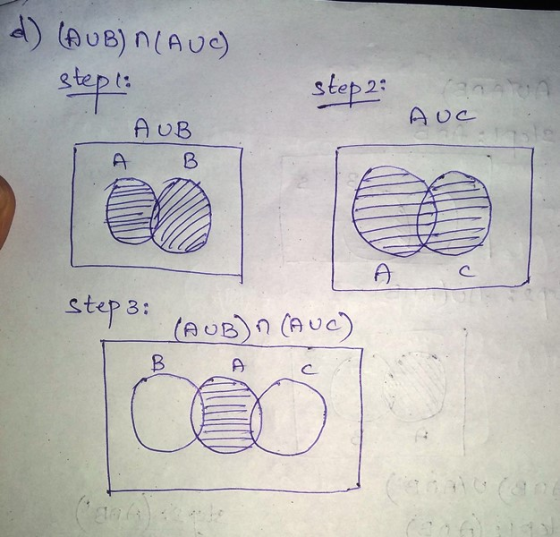 d) (AUB) N (AUC) step: step 2: AUC AUB B A C Step 3: (AUB) (Auc) B с