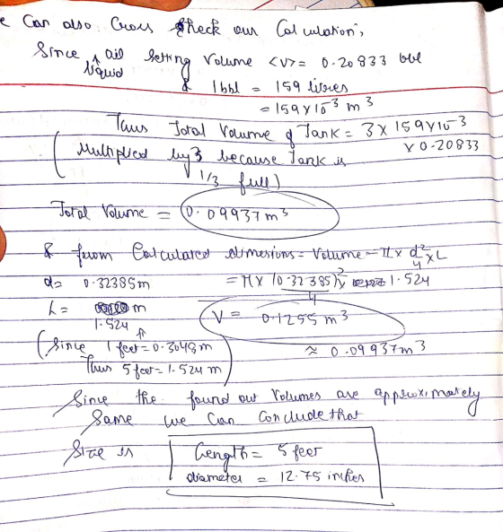 e . Can also Cross Sheck an Calculations Since a Qil Setting Volume <u>= 0.20833 obe quido _Ibbl a 159 litres = 159 y 1ő3 ms