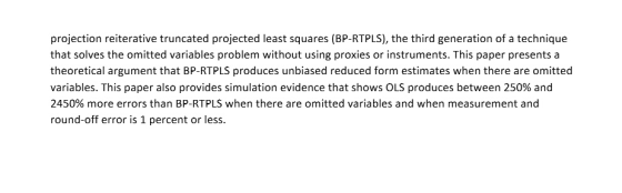 projection reiterative truncated projected least squares (BP-RTPLS), the third generation of a technique that solves the omit