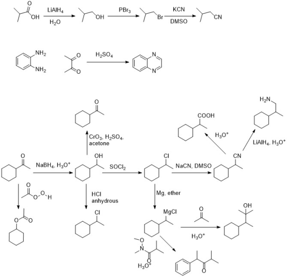 LIAIH он РBig КCN он Br CN DMSO Н.о NH2 H2SO4 NH2 H2N COOH Нао* CrO3, H2SO4 LIAIH4, H30* acetone он CN NaBH4, H30* NaCN, DMS