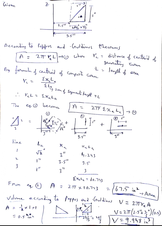 Given Z 2.5 3.5 Acconding to Pappus and Guidinus theorums r= distance of centroid of 27920 where generating By formula of c