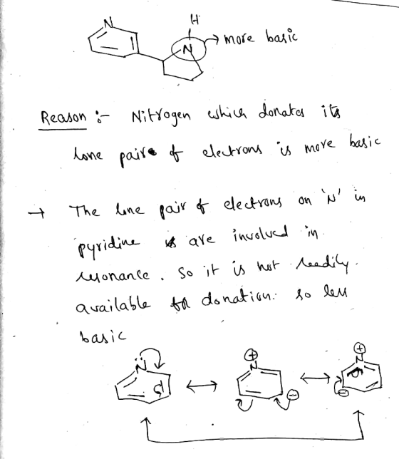 tr more basic CN Reason & Nitrogen which donates its lone paire of electrons is more basic + The lone pair of electrons on N