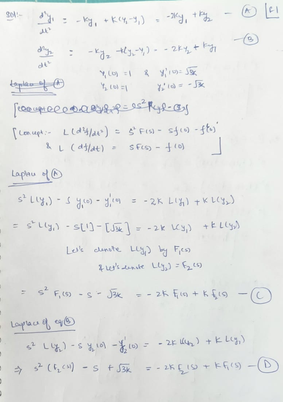 301 y = -ky, tkc4,-9,) = -aky, try - A LI dt? dth dyz : -ky, kly, y) - 2kytky, Y, (O) = 8 y 10) = JBK taplaw of A Y 10) = 1 /
