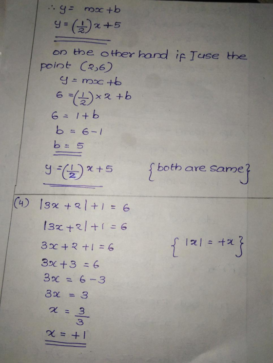 y 3 ()x+5 on the ofther hand iF Tuse the point (2,6) 6 )x2 +b 6 = 1+6 b = 6-1 %3D %3D %3D samef both are Sar X +5 (4) 13x +21