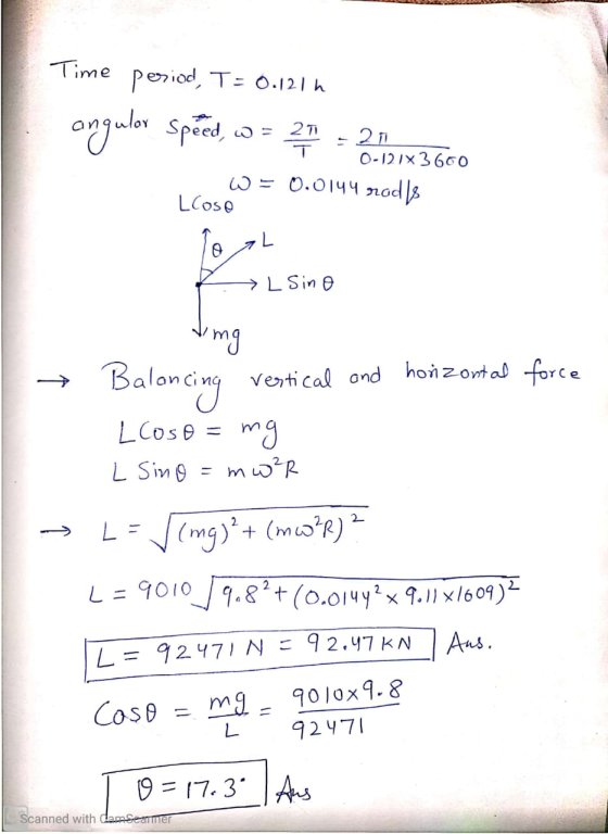 Time period, T=0.1214 angulor speed, 21 - 21 0-121x 3600 w = 0.0144 rod ls Llose AL L Sino ting Balancing vestical and horizo