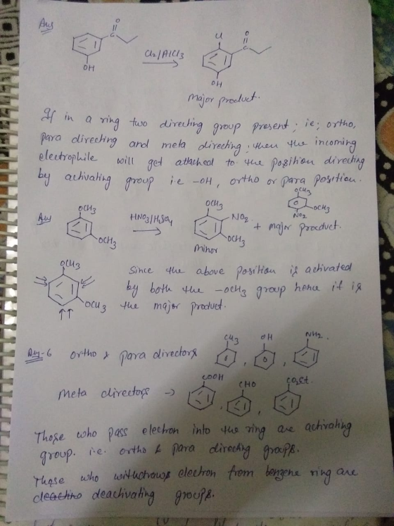 u o ClelAldiz E U OH ortho, OH major product. If in a sing two directing group present ; il para directing and meta directing