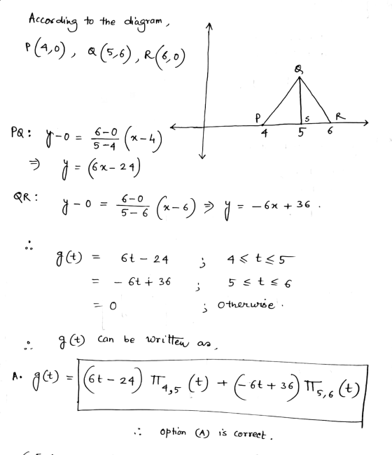 According to the diagram P(4,0), 2(5,6), R(6.0) a s PQ: y-o R 6 4 5 -0 = 6-0 5-4 (x-4) >> y = 6x-24) y-o- * (-6) > y = -6x +