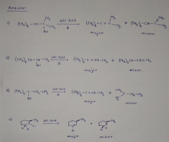 Answer: 1 (CH3), - CH - C - CH2 alc koH - (c),-c = c major como , + (CH3)-CH=C=CH, conta com 137 minor 2 (CH₂) CH - CH - CH₂
