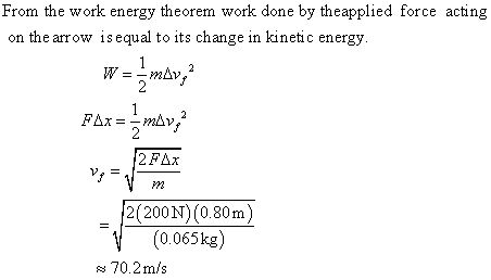 From the work energy theorem work done by theapplied force acting on the arrow isequal to its change in kinetic energy 2(200N