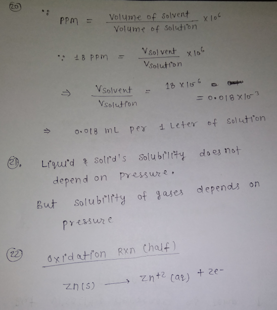 20 Volume of Solvent Volume of Solution PPM Vso) vent x1o 8 PPm 14 Vsoluton Vsolvent 18 X16 0.018X10 solution 1Leter of Solut