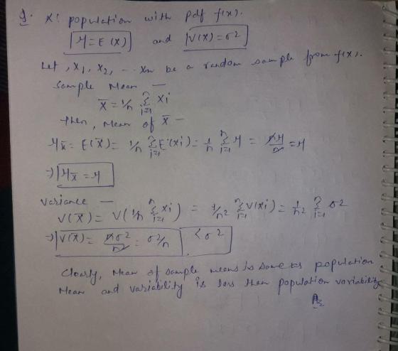 Let ,XI,X2 Xn be 9. Xi population with Pof fix). M = E(X) and f(x) = 62 a random sample from of 1x). Sample Mean X Mean of x-