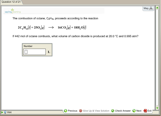 The combustion of octane, C8H18, proceeds accordin