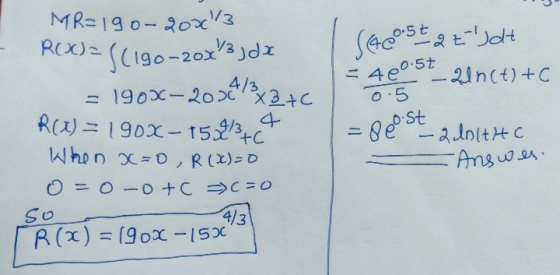 SACost a tjet -2in(t) +C 0.5 MR=190-2001 ROX)= 5(190-20x33d7 = 1903–2034/%2+C R(x) = 1902-1528/3 + c When x=0, R (X)=0 O = O