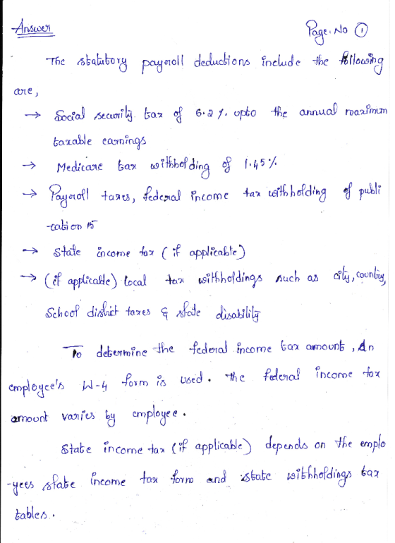 Answer The Page No 0 payool! decluctions include the following statiborg core) → Social Security bax of 6-a 4. upto the annua