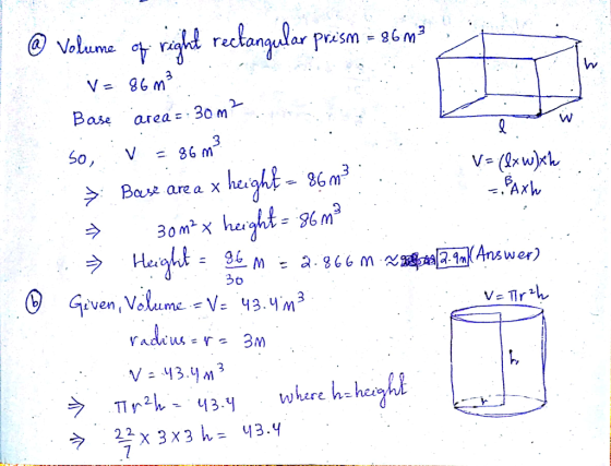 @wlun“ or rigu rectan ular Prism·m Base area- 30 m So, V =86 M 30