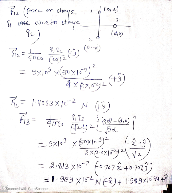 10 (ona) Fiz (Fosce on cheye q are due to change 92 3 (40) 2 9,92 (49) G2 = fito (ed)? (or-d) 2 F = 1.4063x10 -2 N Fiz= tm 91