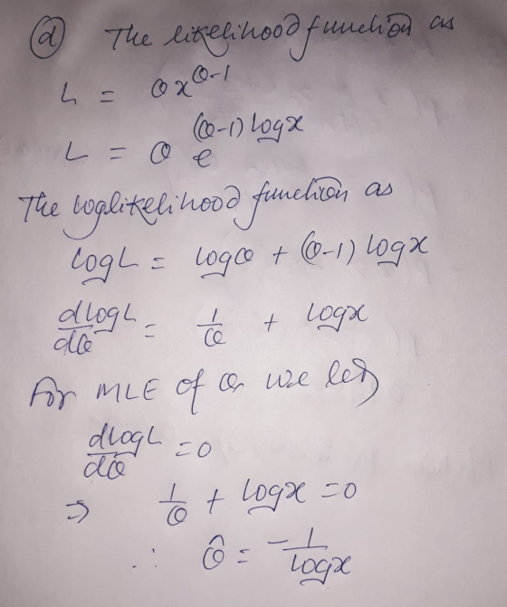 @ The likelihood function Oc1 h = 0x (6-1) Loga L = o e The voglikelihood femelisin cogha logco + (0-1) Loga é + loga For MLE