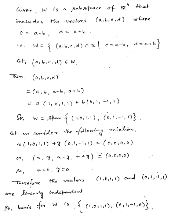 that Given, а змb stra of te (a,b,c,d) includes the vectors where Ce a-b, d = atb . iie w= { Caibic,d) Eme 1 c-a-b, d=a+b} ht