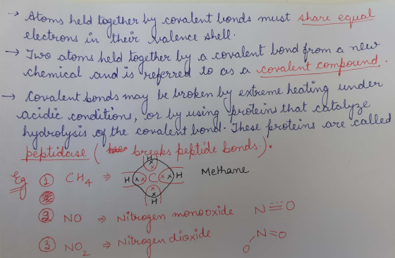 - Atoms held together by covalent bonds must share equal electrons in their halence shell Two atoms held together by a covale