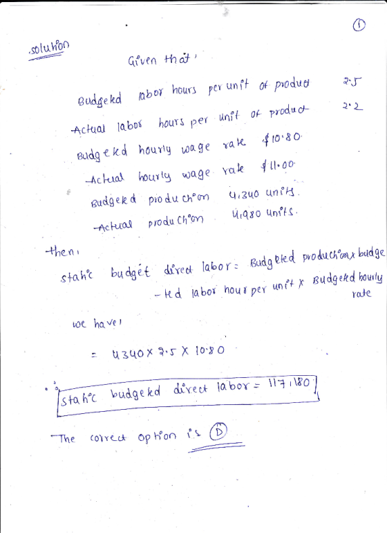 soluhon Given that Acka a bohours per unf of prodsd22 eudgekd hourlg wage ako8 Acktal houty wage vak floo Budgekd pio du chm