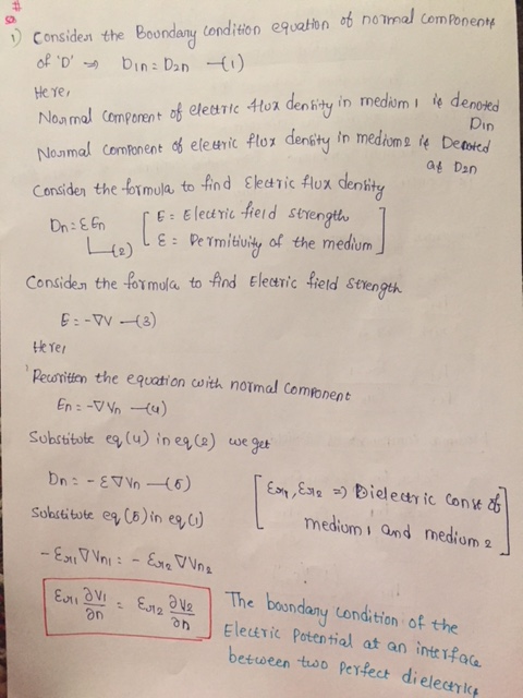 of D Here, ☺ considen the Boondang condition equation of normal componente bin: Dan (1) Normal component of electric Hor de