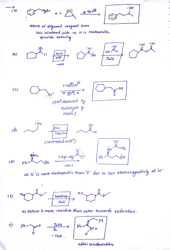 C4) OH Atack of gnghardl rea geat from less hndered side as it is Nudeopillic epoxide opewing 0人 HO Hゆ PaDs ESN2 folioused by