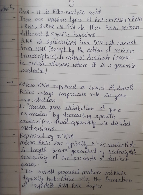 Ins--> RNA- It is Ribo-nucleic acid There are various types of RNA : m BNA, ORNA TRNA, SMRNĄ , si RNA etc. These RNAs perform