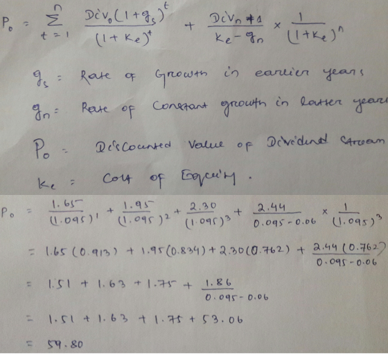 & P. = Divo(1+g) + DEVnt . I n t=1 (1tkelt I Ke-go (Itke) I= Rate of growth in earlier years In Rate of constant growth in l