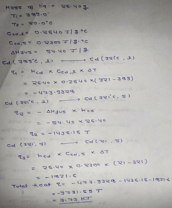 Mass सप २6. ५० T= उफ. Tf = 20.0°C Gad, - ०.२640TH °C Gds = ०.२30 19. °c AHavs = 54. ५० | Ed(309c, d) - Ed (3R1c, e) I = med x