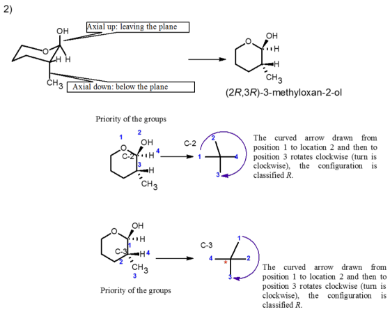 JAxial up: leaving the plane HH 1 3 Axial down below the plane CH3 (2R,3R)-3-methyloxan-2-ol Priority of the groups 1 2 он CZ