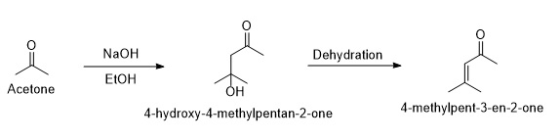 NaOH Dehydration EtOH Acetone 4-hydroxy-4-methylpentan-2-one 4-methylpent-3-en-2-one