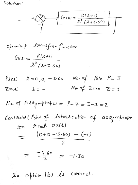 Solution: G18) = K18+) 8? (8+3.60) Open-loop transfen-function Gisla Kl&+1) 8² (8+3.60) Plesi S=0,0, – 3.60 No. of Pole P=3 N