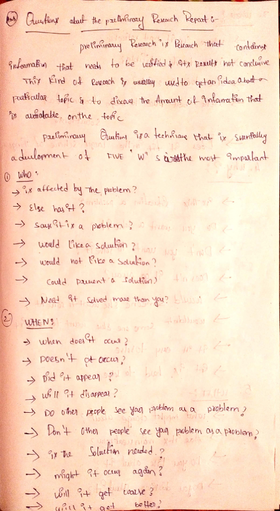 A Quations about the preliminary Research Report i preliminary Research ix Research that contains information that needs to b