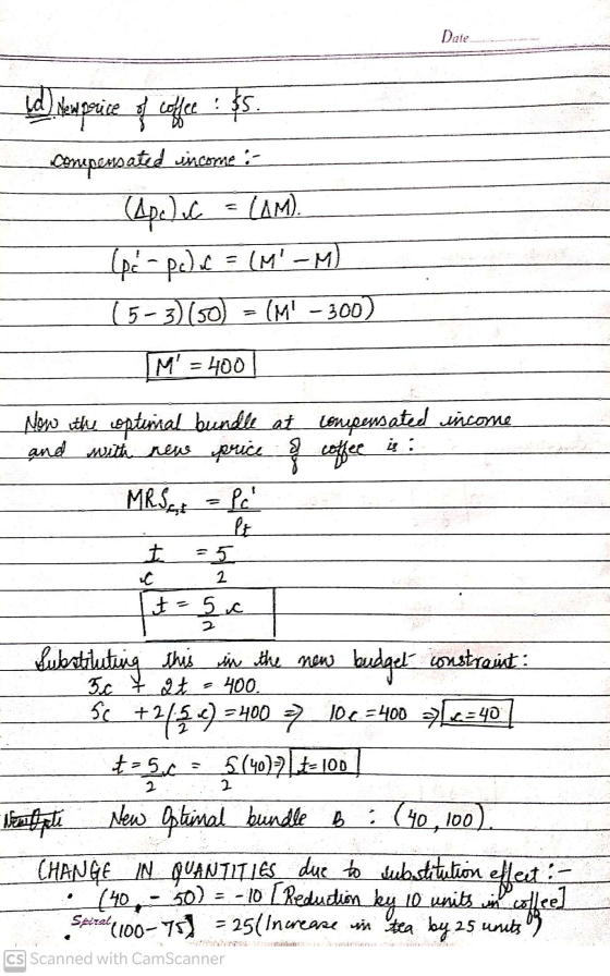 Date id seu price of coffee :$5. compensated wincome :- (Ape) c = (AM). G--pedic = (M-M) (5-3) (50) (M! - 300) M = 400 Now t