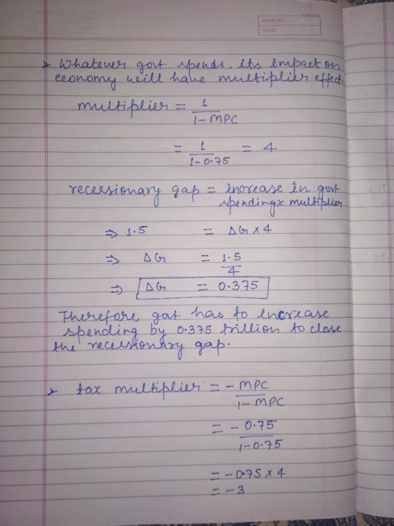- ASHOKA DATE Whatever govt. Mends, its impact on economy will have multiplier effect. multiplier = 1 1- (УРС - 4 - 4 1-0.75