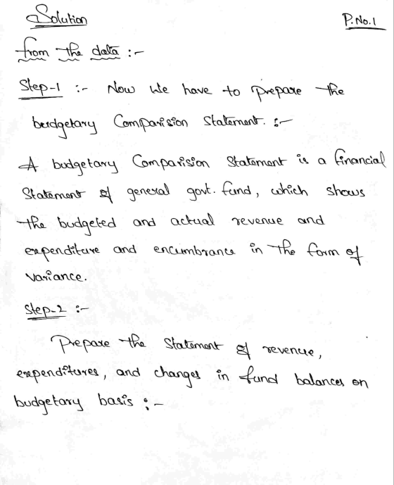 P. No. 1 Solution from the data :- Sleptir Now we have to prepare the berdgetary Comparison Statement. - A budgetary Comparis