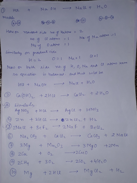 & Ma on H₂O Mall + . He models Here on reartant side no. of Hatoms = 2 - no. of u atomes 1 No. of Maatons 21 - Mo. of O atoms