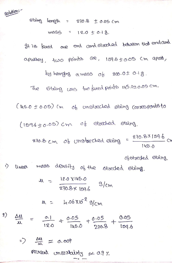 Soution: stung length 270.8 さ0.05 cm mass = 12.0 ±0.1 g t1a hixed one end and sad bebucen o endand apuuey, tao Pornto ao, 159