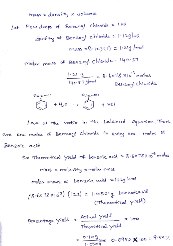 onda m dan*ty *f Ben2 chlo n 20 1、21 g Ben2oic acid So Theoretcal Yield of ben2oc aeid 8-6078 Xio rrass - rnslai mar mars ben