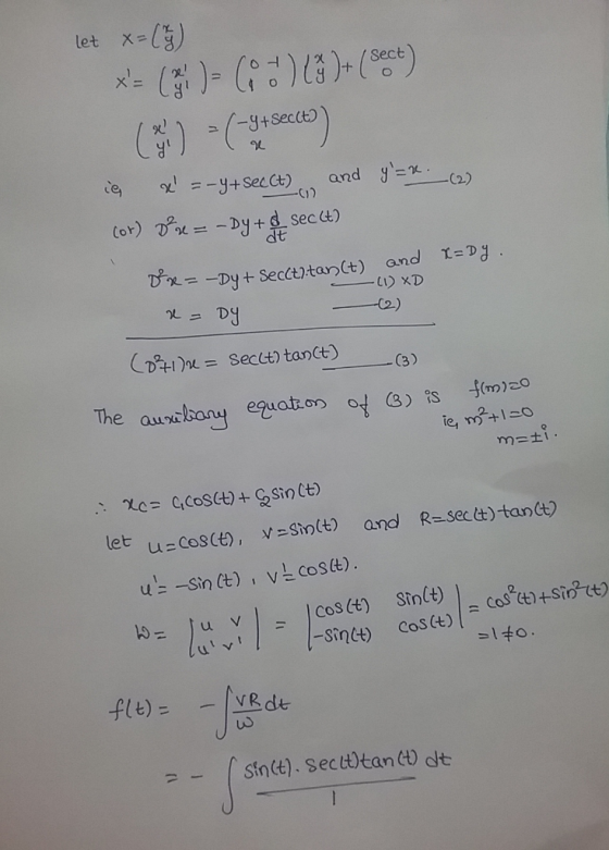 let = (%) xs ()- 60 :) (? )+ (Sect) Centro (19#sect) x = -4+ Secct) and y=x. Cor) ds = -Dy+ sec 4) Dr = -Dy + Seccth:tan(t)