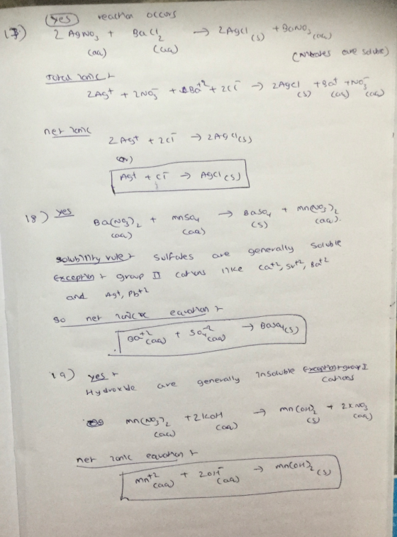 - 2Age + BONO, (yes reachan occurs 2 Agwo, t Ball (aa) (wa) Carotes are soluble) Tored lonich ZAG+ + 2N0 +0.50 +260 - 2Agel t