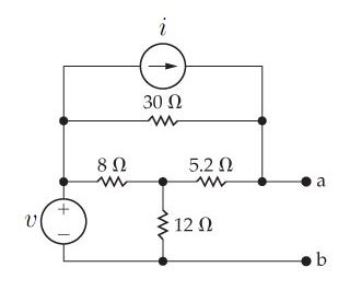 Image for Find the Thevenin equivalent with respect to the terminals a,b for the circuit(Figure 1) if v = 320V , i = 11A