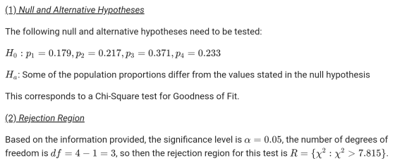 (1) Null and Alternative Hypotheses The following null and alternative hypotheses need to be tested: H. : P1 = 0.179, P2 = 0.