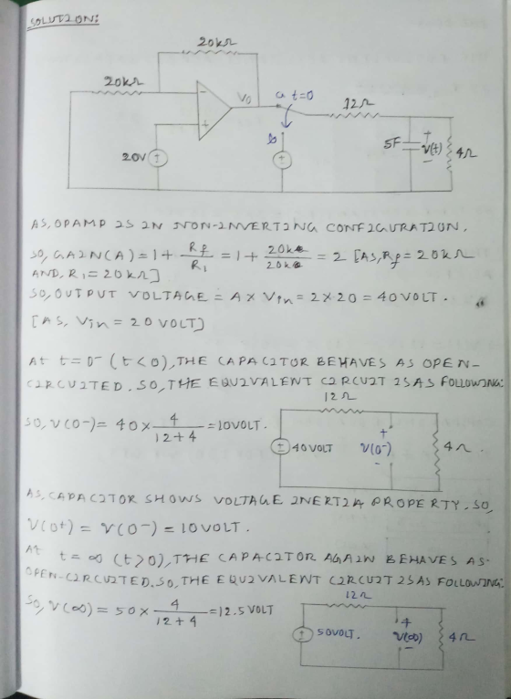 SOLUTION; 20kr 20k 4 SF W(t) Ar 2011 AS, OPAMP 25 2N NON-NERTING CONF2aURATLON, RE=1+ Ri 2okto 20 ka SO, GAINCA)=1+ = 2 [As,