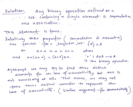 - solutions, Any binary operation defined on a din set containing a single element is commutative and associative..ani e pian