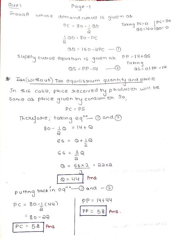 Que) Page 1 GoodA whose demand cu ve 169 PC = 80-ID d curve is given as Taking PC-O PC-80 D=160 AD-O LOD = 80-PC QD = 160-2PC