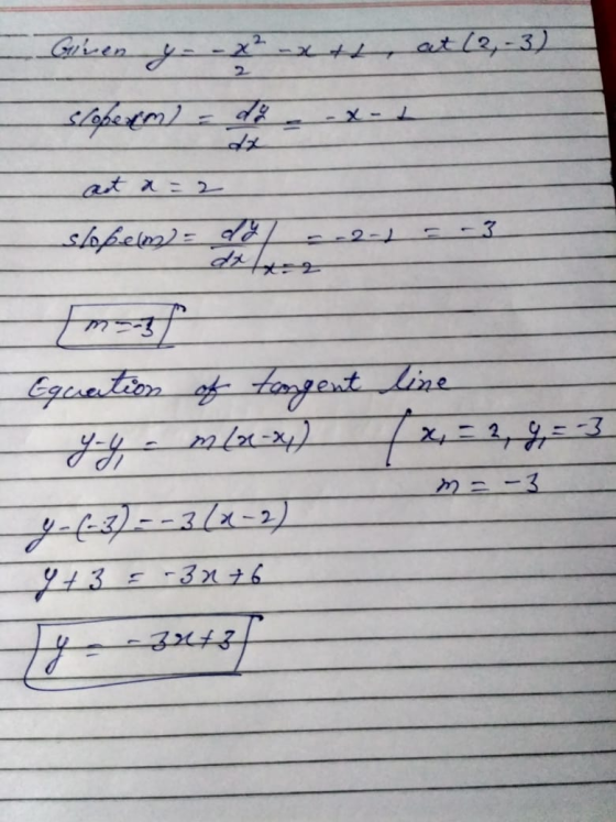 - Giren y- -2 (3- راهه art a=2 = (eoظی / = 2 = = مے Equation of tongent line la) x2 -- 2-x 3 کت 23 = - 3x