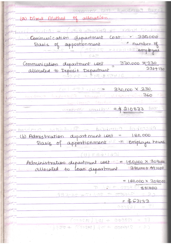 - (@) Direct Method of alloutien Communication department cost 330,000 -BASD T Basis of appostion ment number of a s as emplo