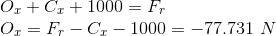 \\ O_x+C_x+1000=F_r \\ O_x=F_r-C_x-1000=-77.731\ N